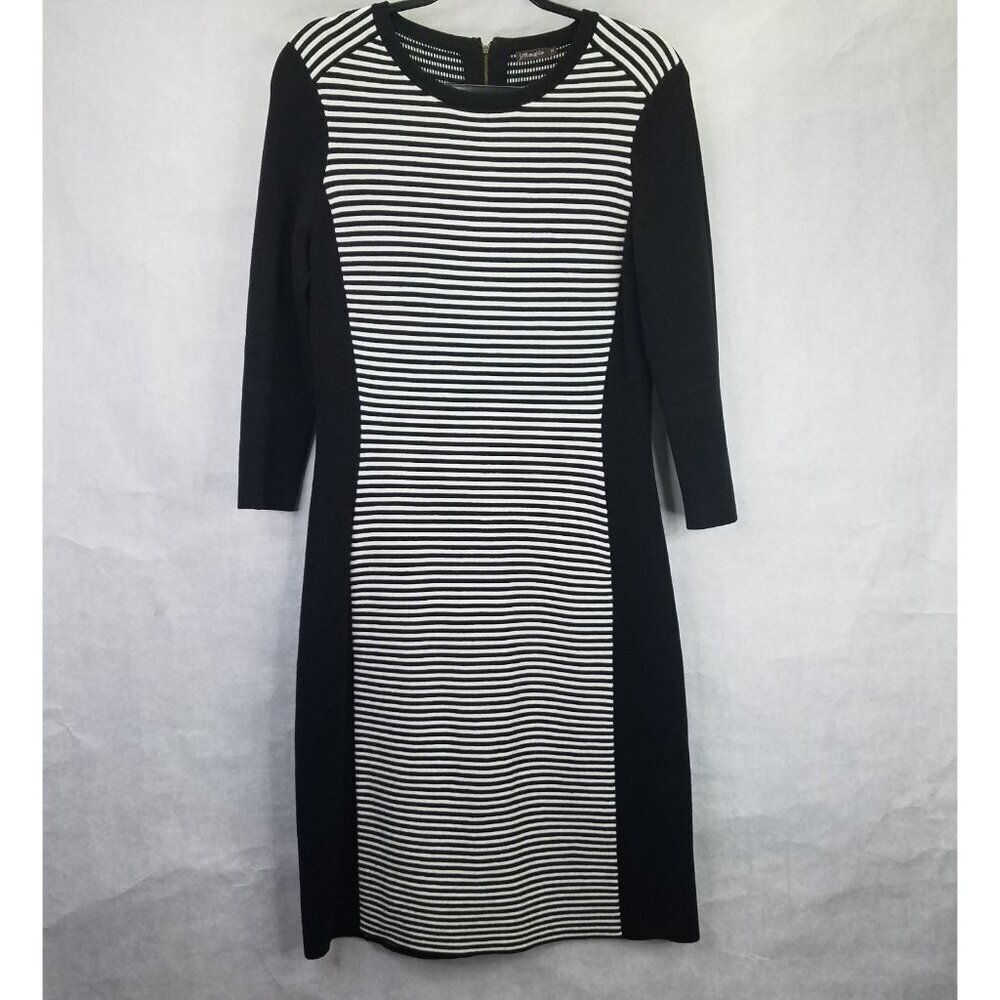 J. McLaughlin Darla Ottoman Sweater Dress Medium 3/4 Sleeve Black/White Striped